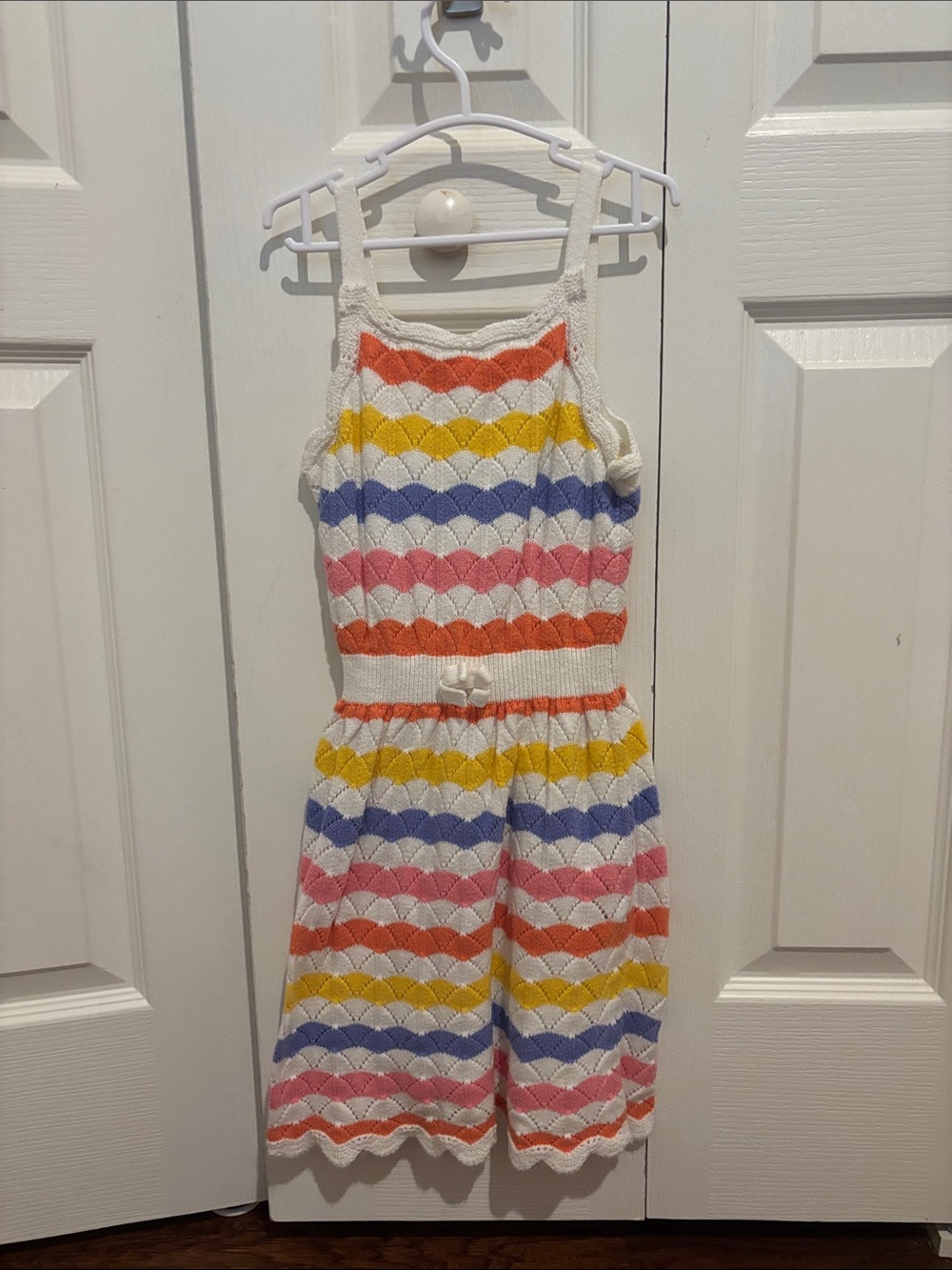 Janie and Jack White Knit Jumpsuit with Pink Orange Yellow and Blue Stripes